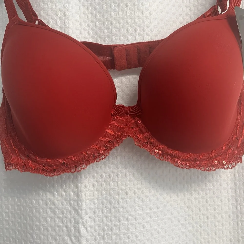 Wacoal Women's La‎ Femme Red Sequin Lace Under Wire T Shirt Bra 38B Classic - Picture 2 of 6